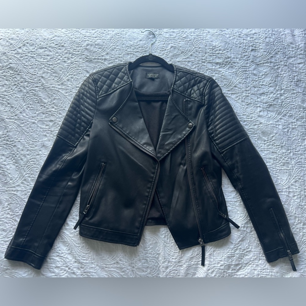 TopShop black leather jacket , size 4